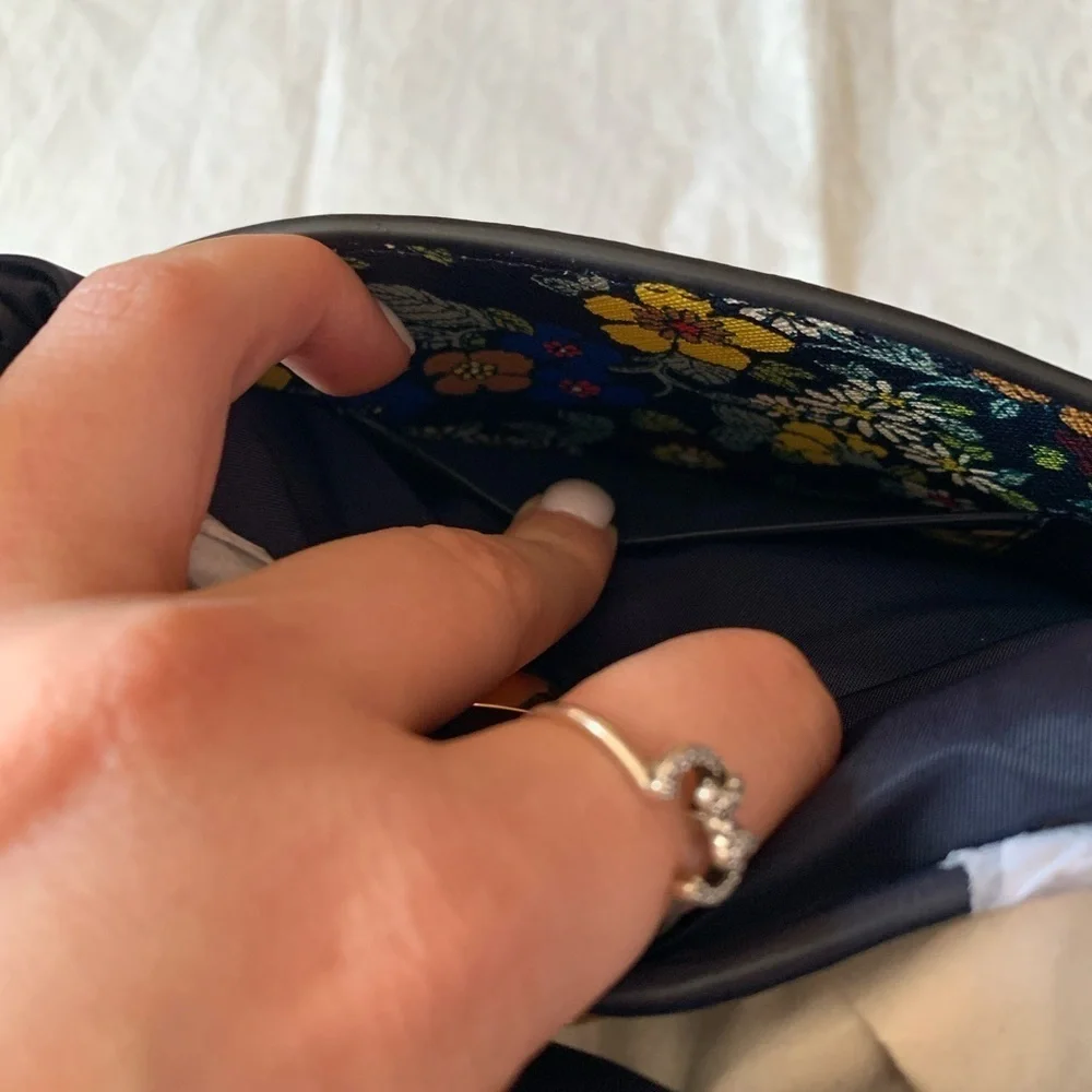 Tory Burch Emerson Mini Bucket Crossbody Bag Wallpaper Floral Navy Blue Green